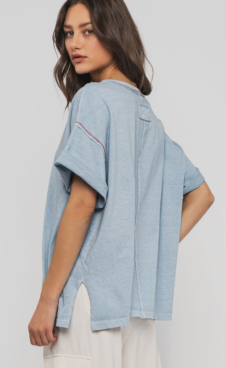 Contrast Stitch Mineral Wash Oversized Tee - 2 color options