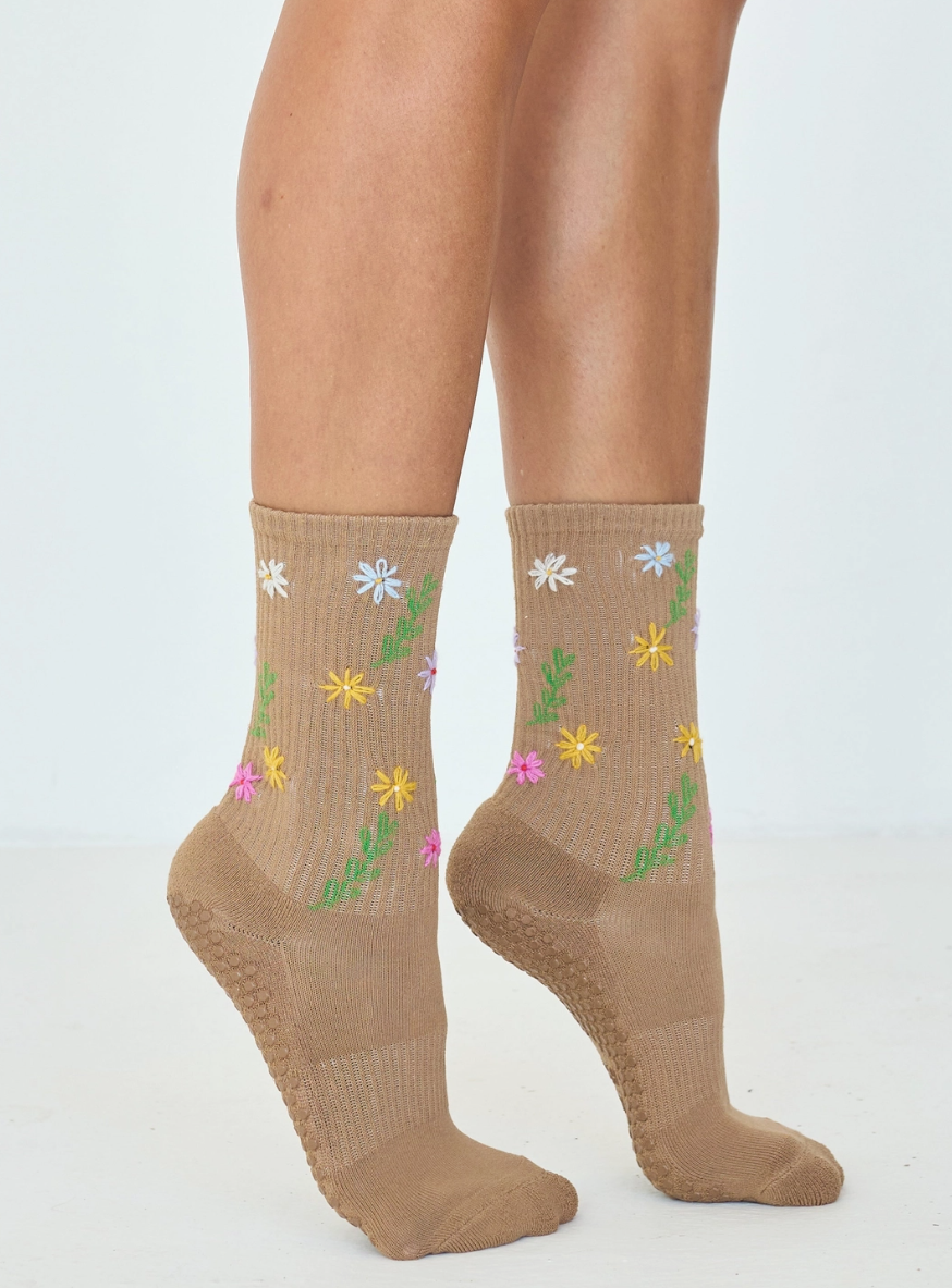 Limited Edition Tall Tube Grip Sock Daisy Multi Color