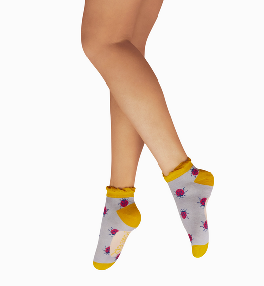 Ladies Trainer Socks - Lovely Ladybugs - Lilac