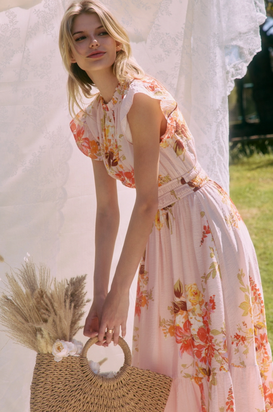 Soft pastel printed midi dress