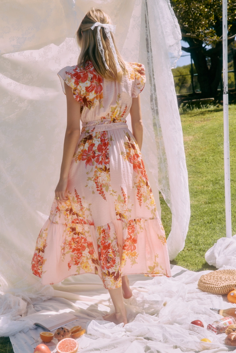 Soft pastel printed midi dress