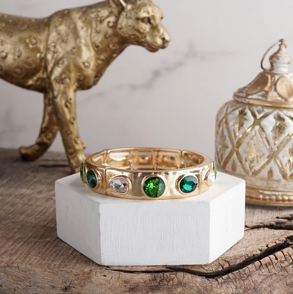 Sparkly Crystal Stretch Bangles – Gold Tone with Color Options