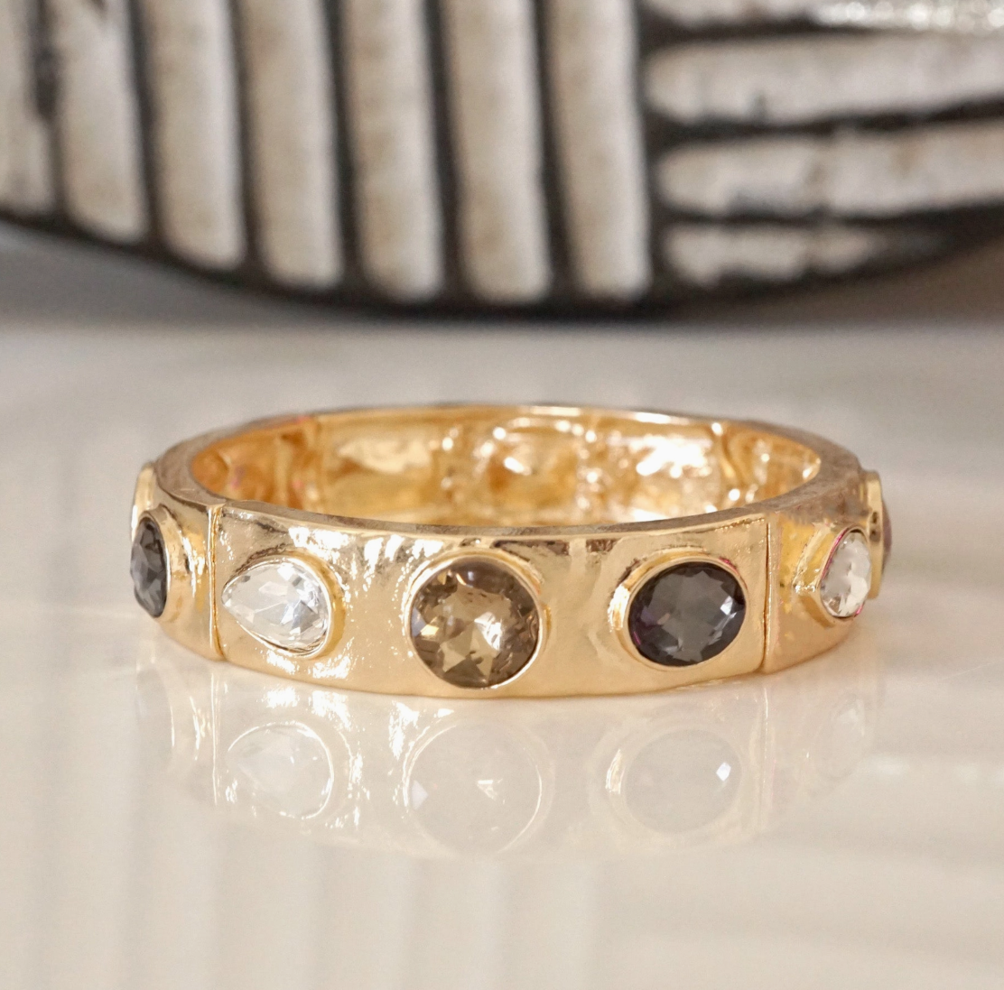 Sparkly Crystal Stretch Bangles – Gold Tone with Color Options