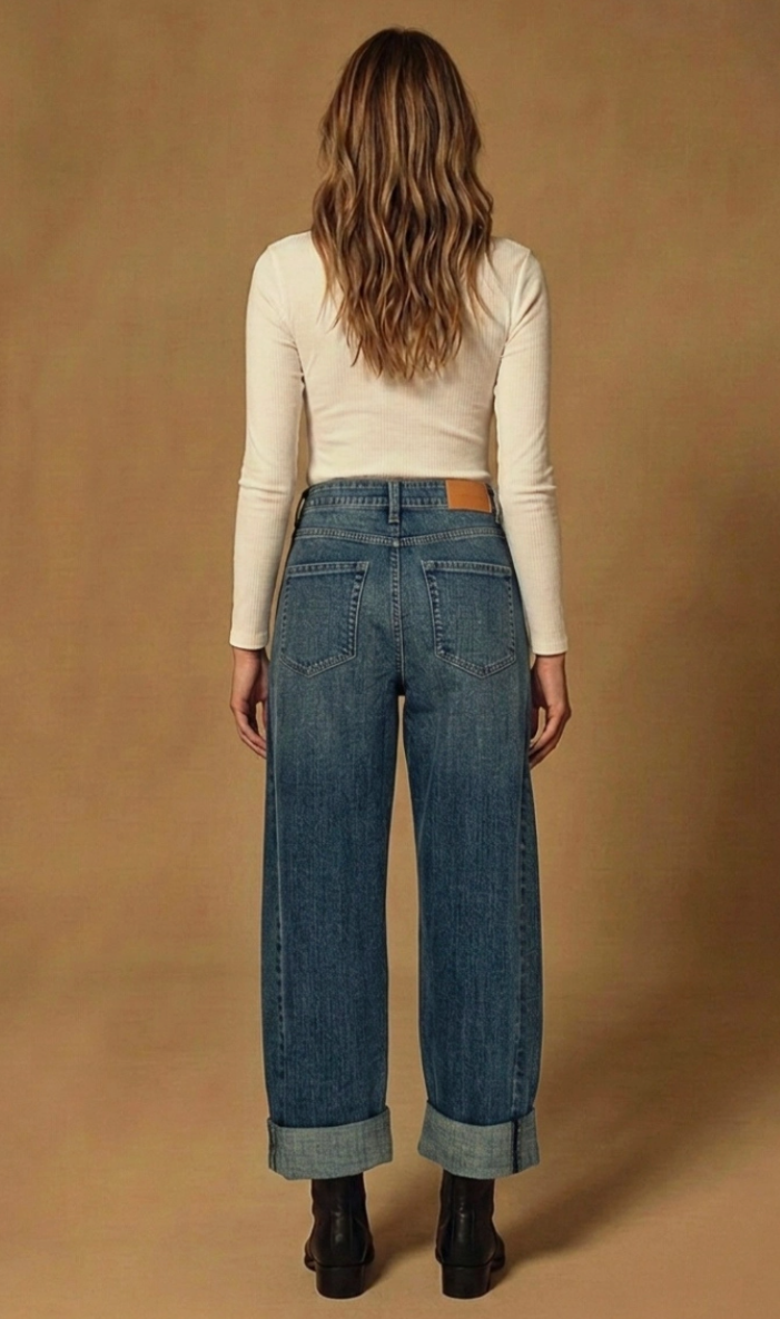 Vintage Wash High Rise Relaxed Tapered Barrel Leg Jeans