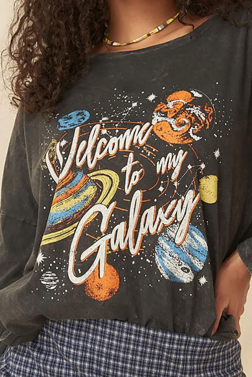 Galaxy Vintage Washed Long-Sleeve Graphic Tee