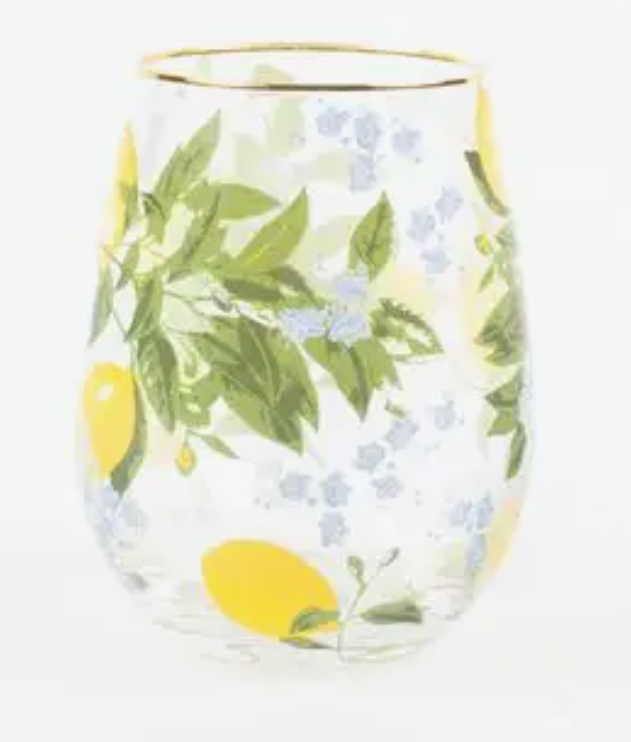 Lemon Floral Stemless Glass
