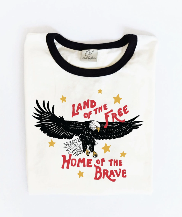 Land of the Free Ringer Graphic Top
