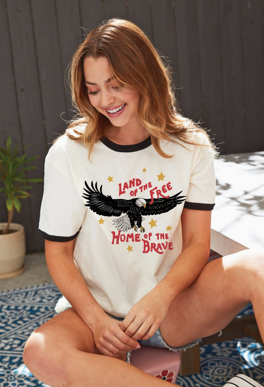 Land of the Free Ringer Graphic Top