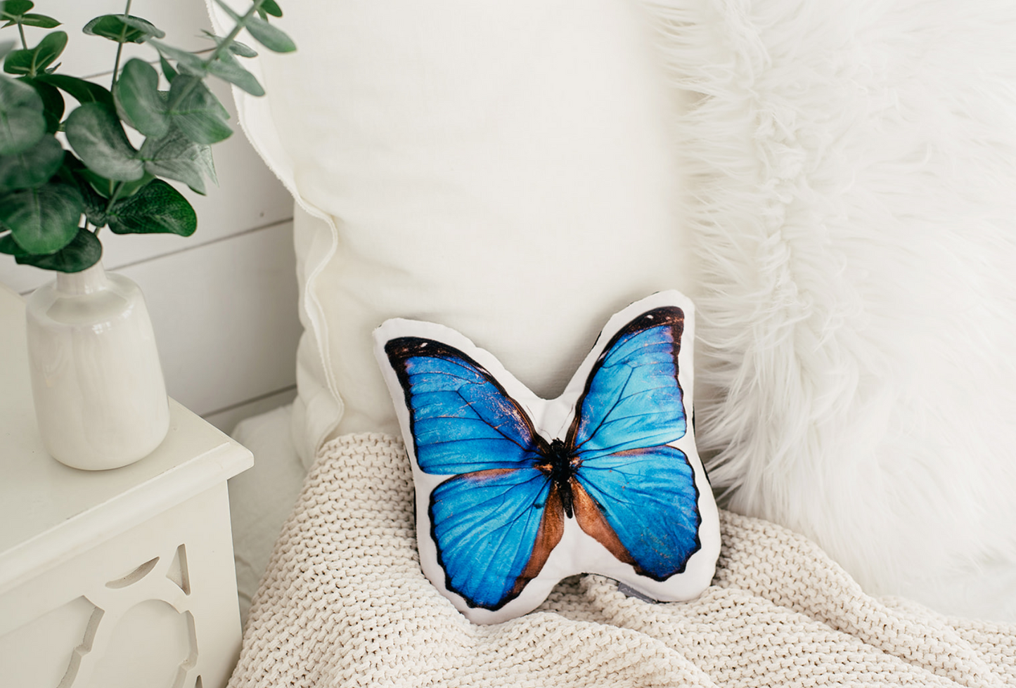 Blue Morpho Butterfly Velvet Pillow