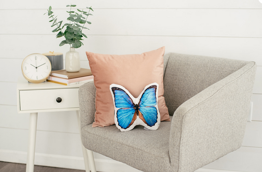 Blue Morpho Butterfly Velvet Pillow