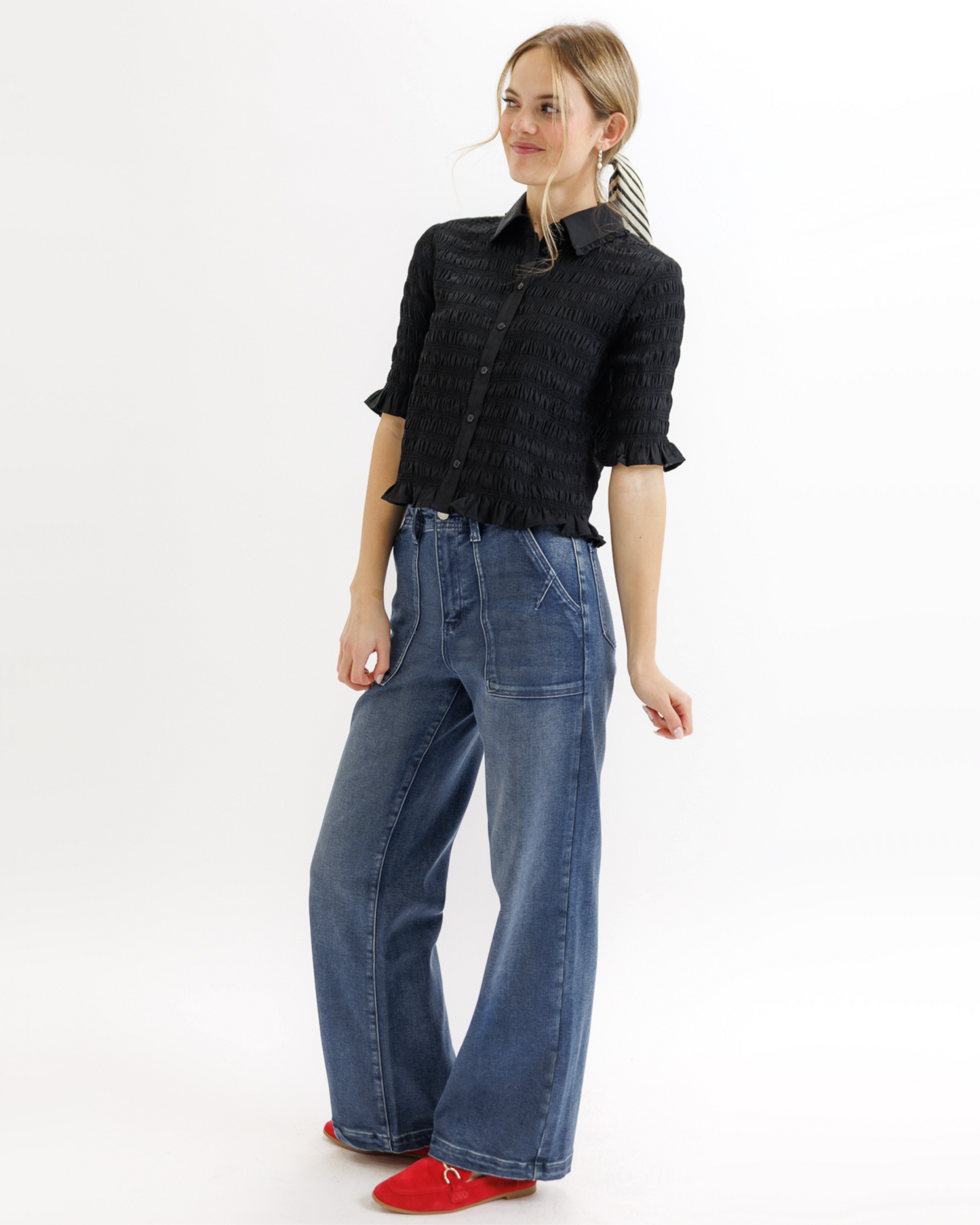 Smocked Button Down Top - Online exclusive