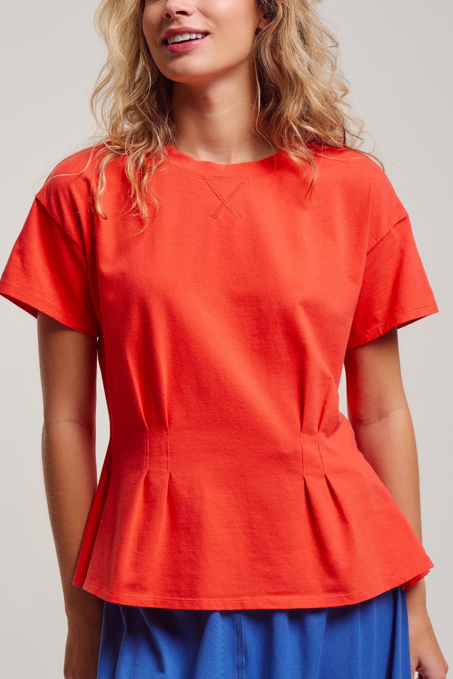 Pleated Waist Cotton Spandex Everyday Tee
