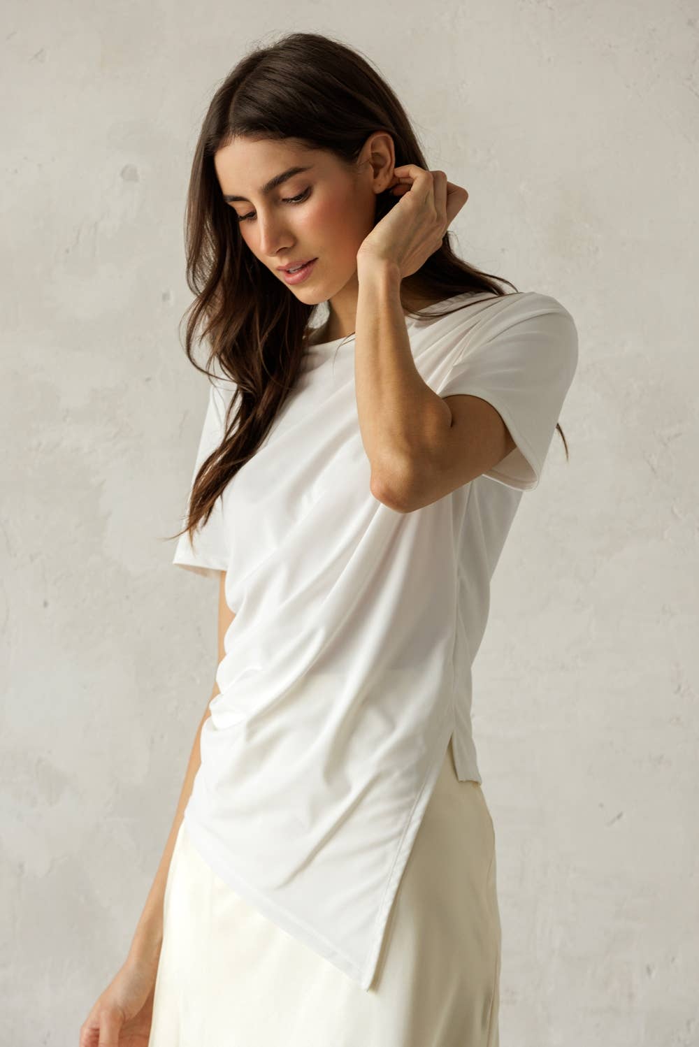 Asymmetrical Draped Short Sleeve Top