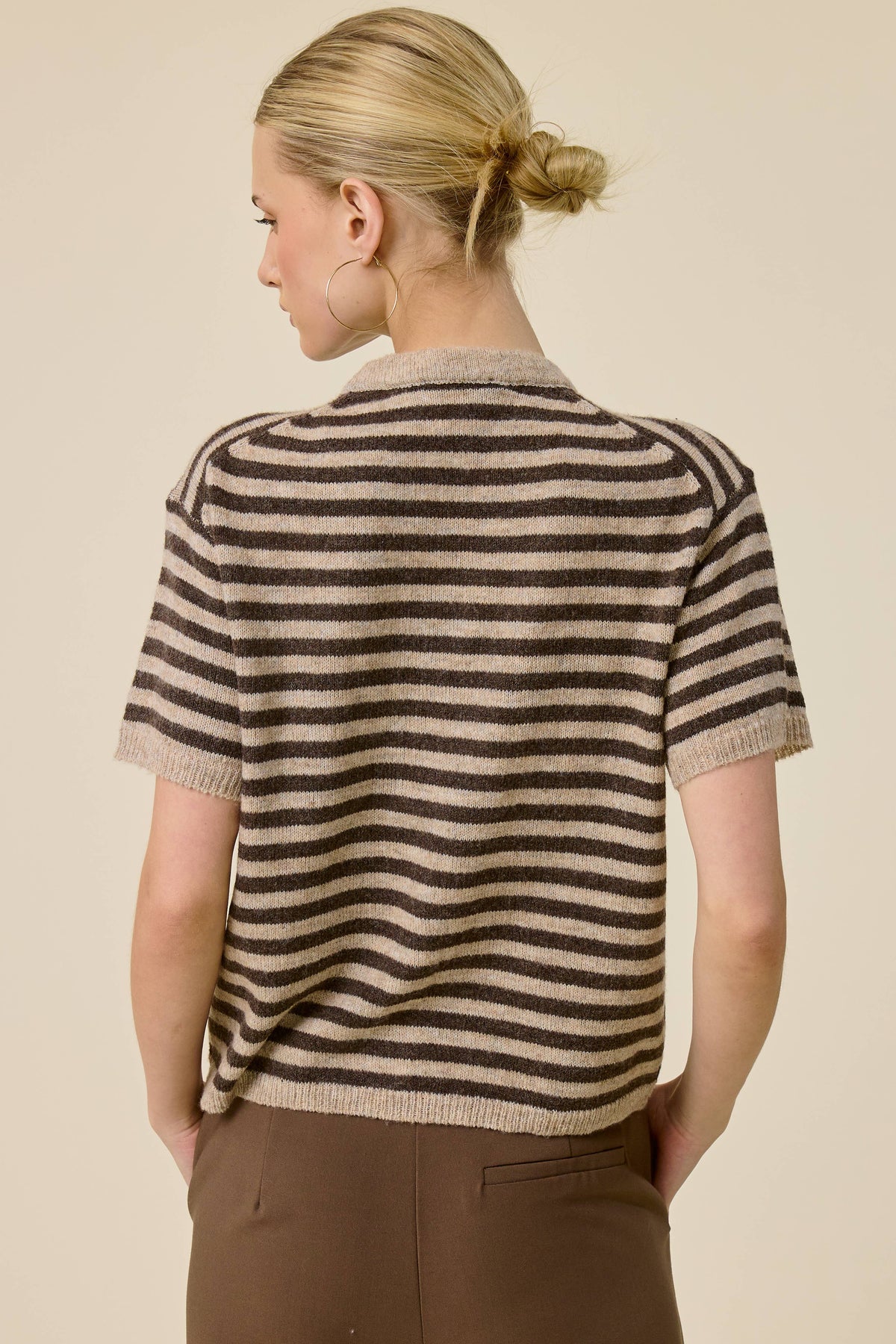 Striped Short Sleeve Knit Cardigan
