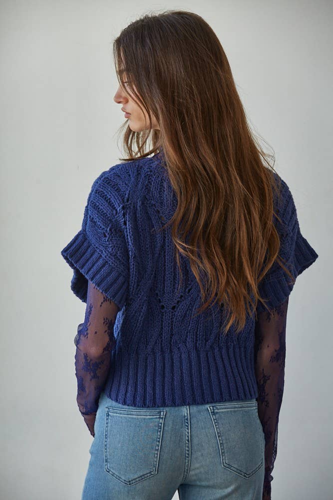 Cotton Crochet Short Sleeve Sweater