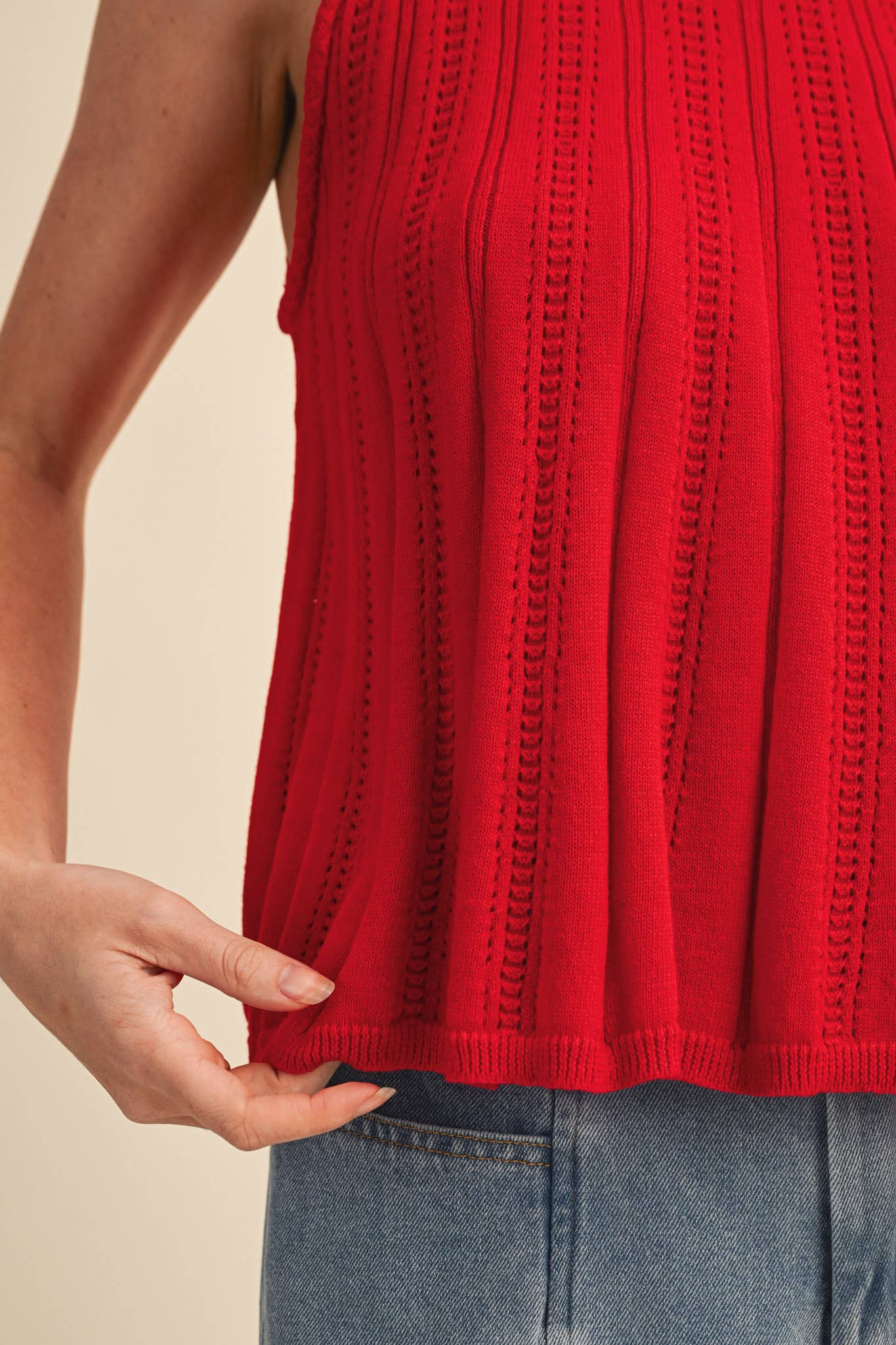 Sleeveless Pointelle Sweater Knit Tank