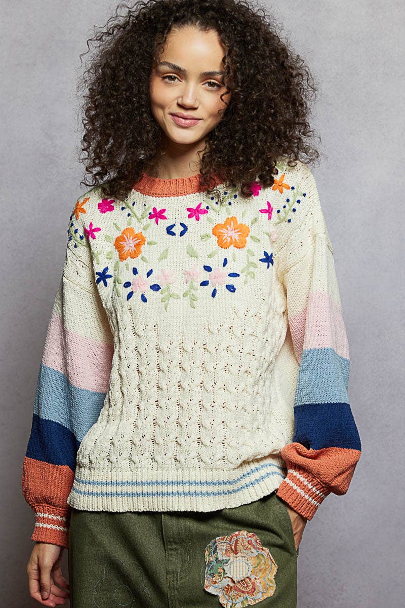 Joyful Garden Balloon-Sleeve Sweater
