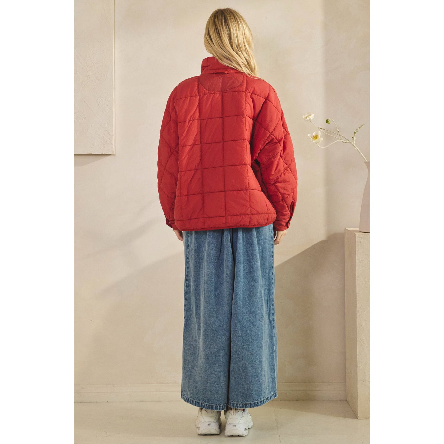Oversized Packable Puffer Jacket – Brick Red
