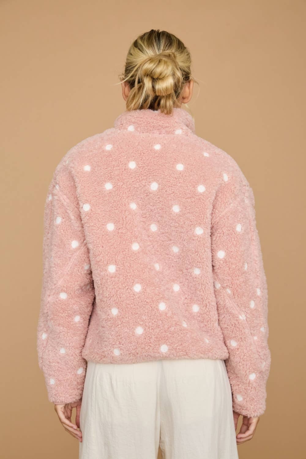 Polka Dot Sherpa Fleece Zip Front Jacket