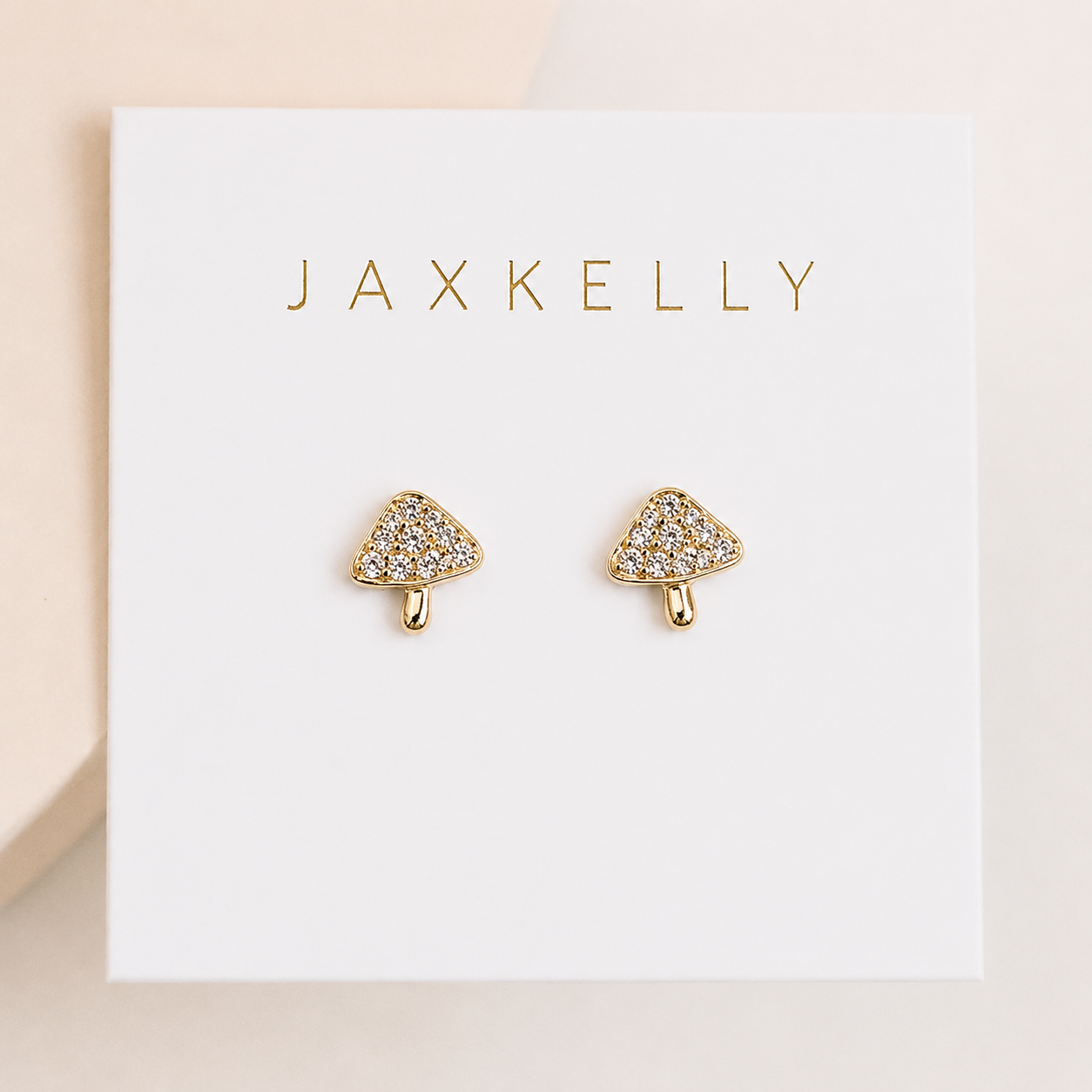 Pave Stud - Mushroom - Gold Earrings