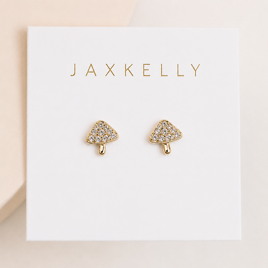 Pave Stud - Mushroom - Gold Earrings