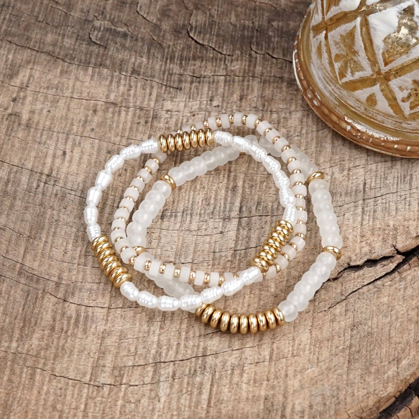 Classic Beaded Bracelet Trio – Natural Stone, Pearls & Glass