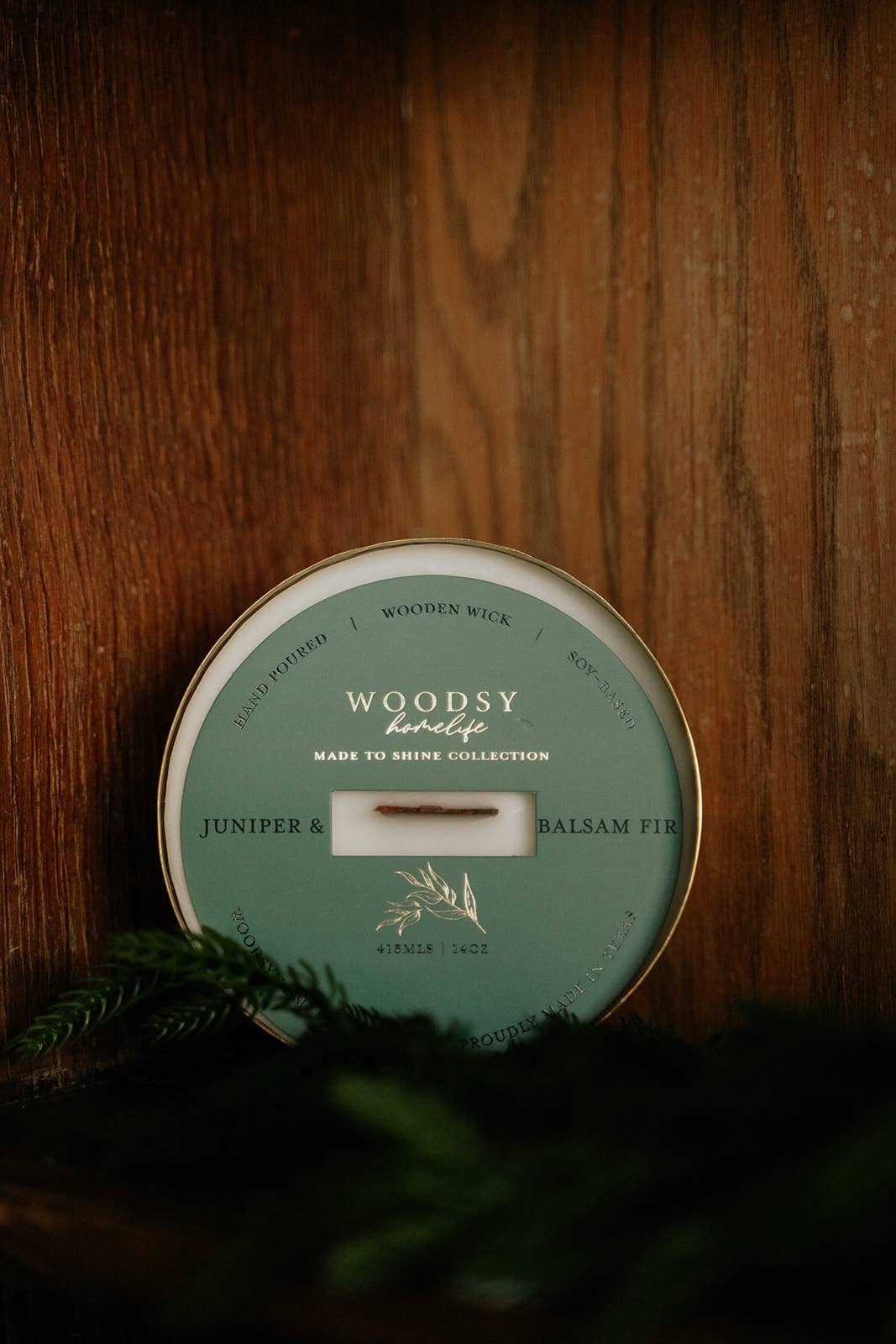 Juniper & Balsam Fir-Solid Brass 14oz Pure Soy Candle