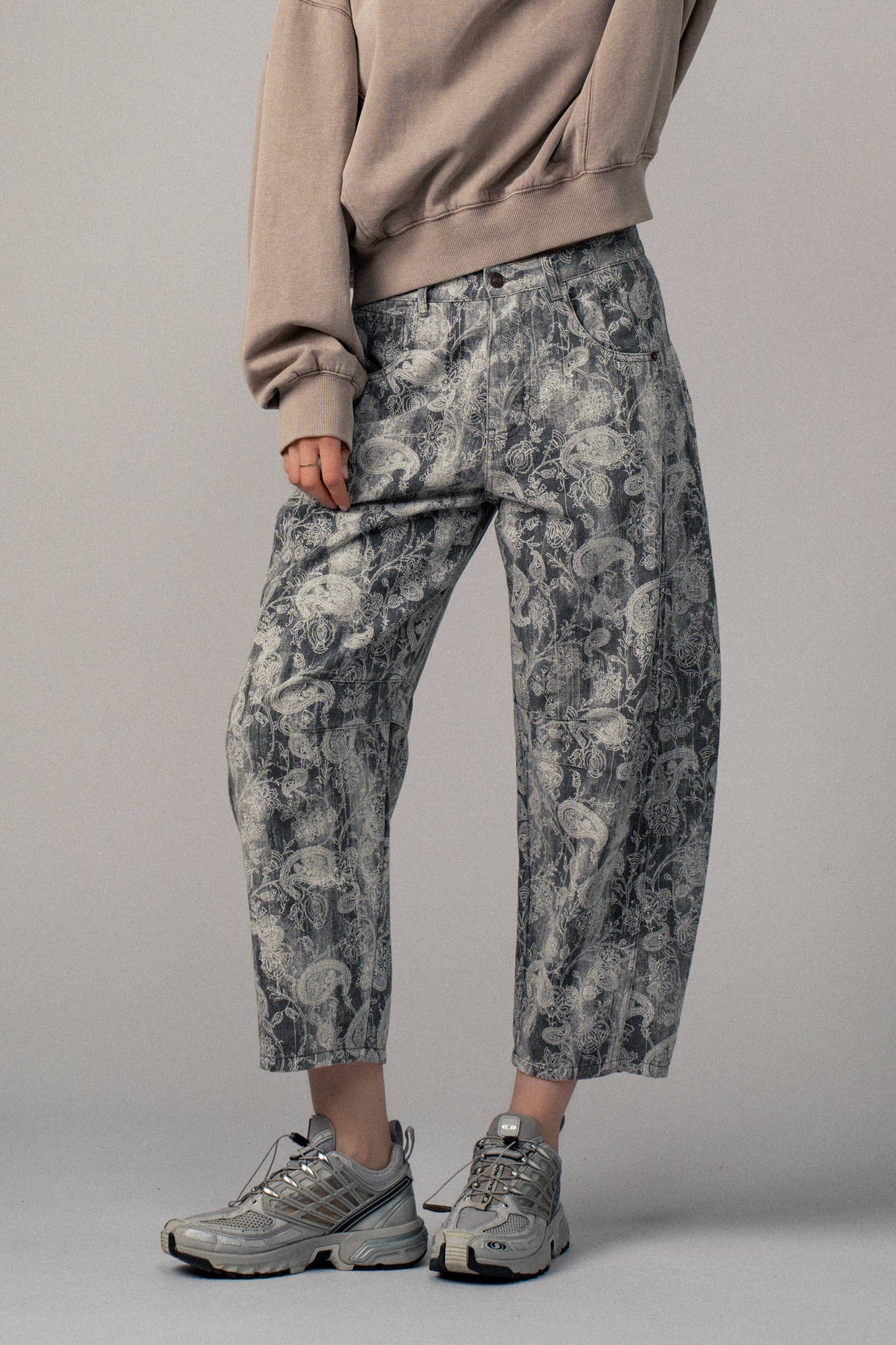 Paisley Print Cropped Wide Leg Pants