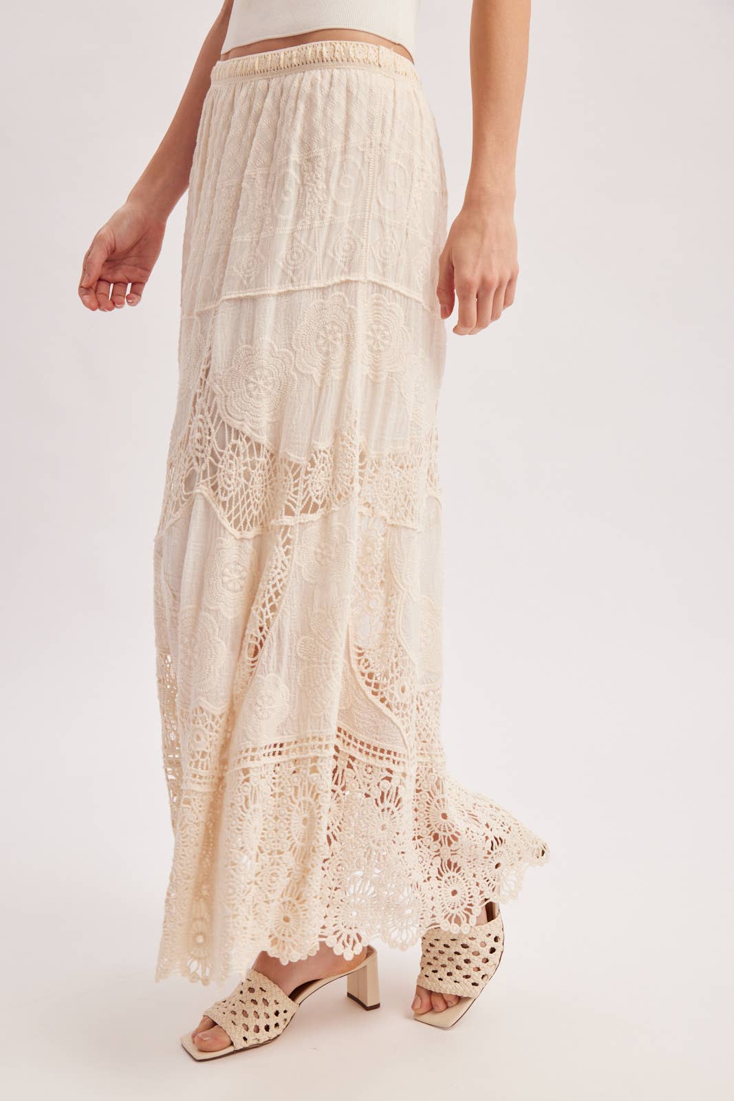 BOHO SHEER LACE MAXI SKIRT WITH LINING