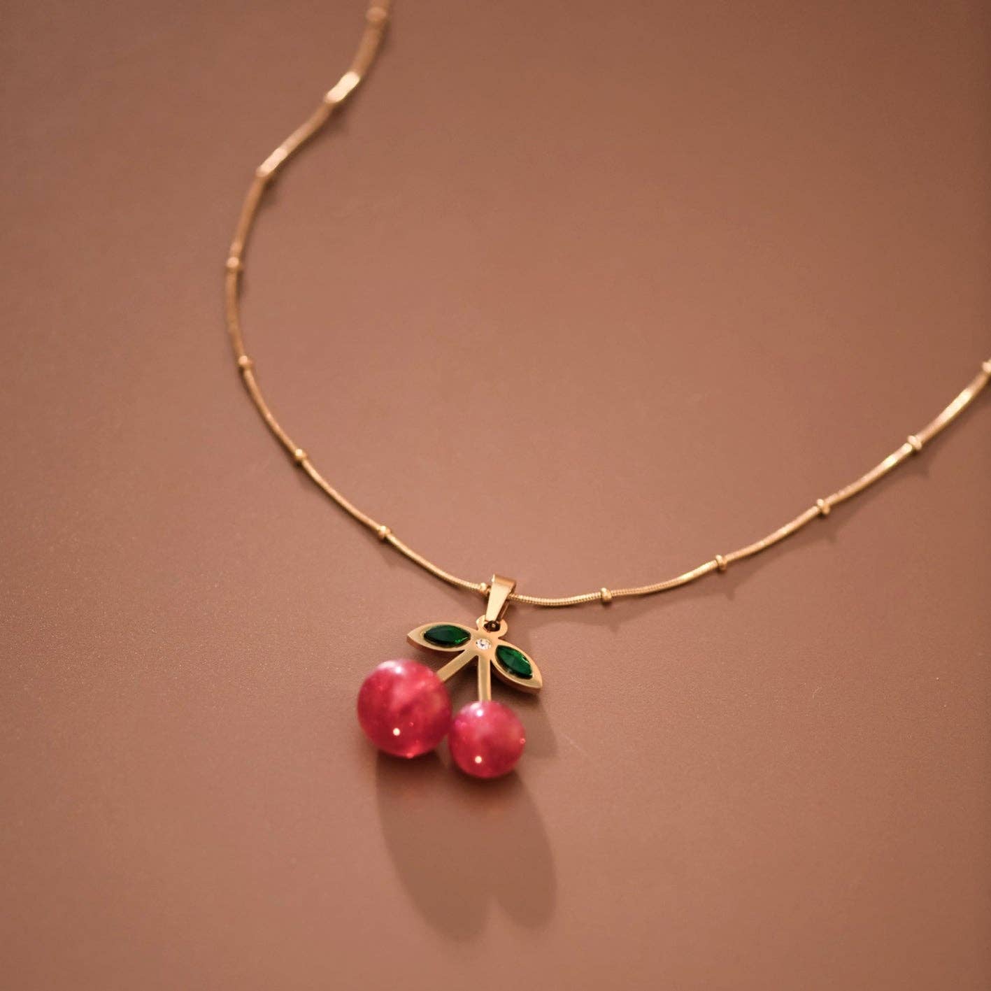 18K Gold Plated Red Cherry Necklace
