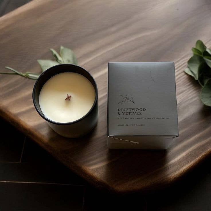 Driftwood & Vetiver l Gold Lid Candle & Boutique Box
