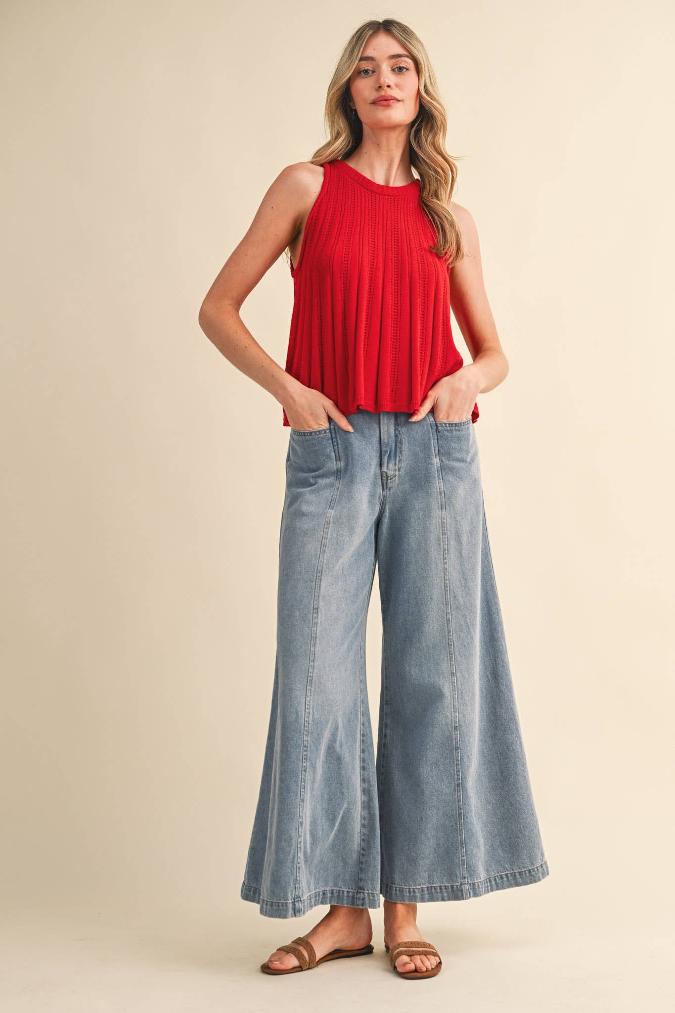 Sleeveless Pointelle Sweater Knit Tank