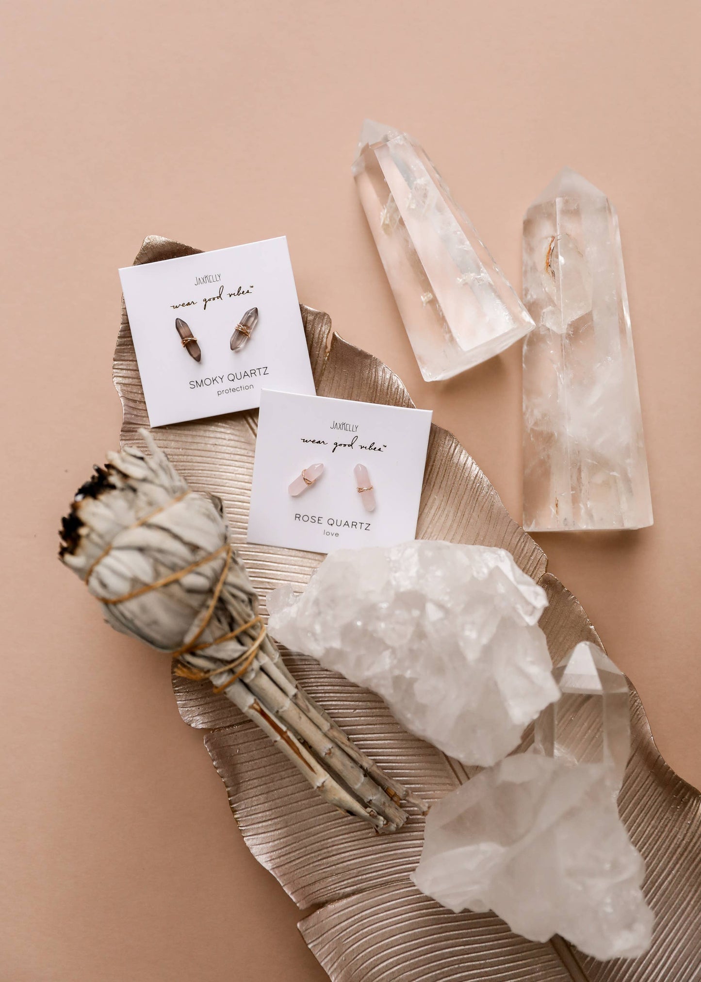 Mineral Point - Rose Quartz - Gold Wire Wrapped Earrings