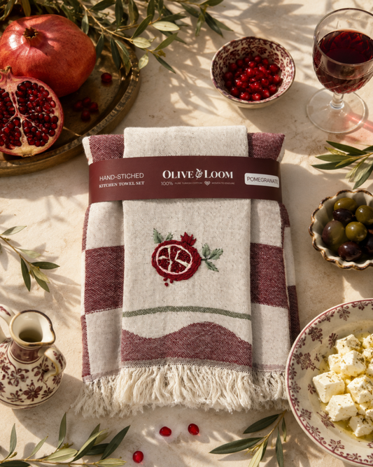 Pomegranate Hand-Stitched Tea Towel Set