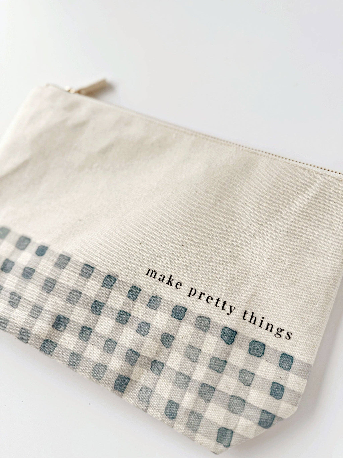 Canvas Gingham Zipper Pouch "make pretty things"