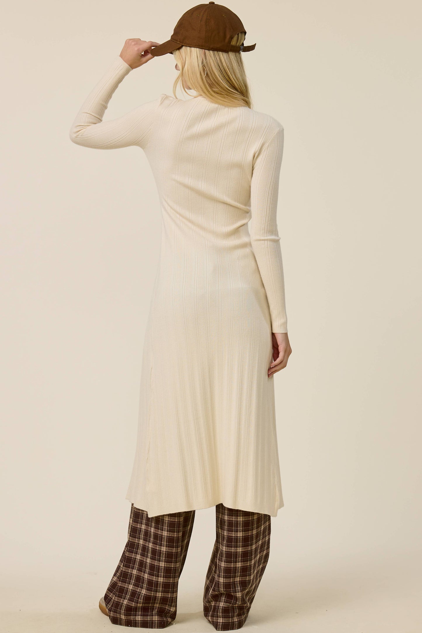 Collared Ribbed Knit Duster Cardigan