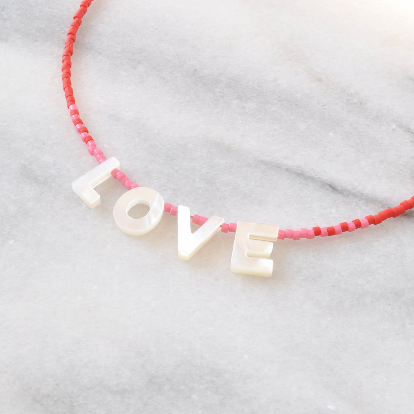 'LOVE' Mother-of-Pearl Beaded Necklace