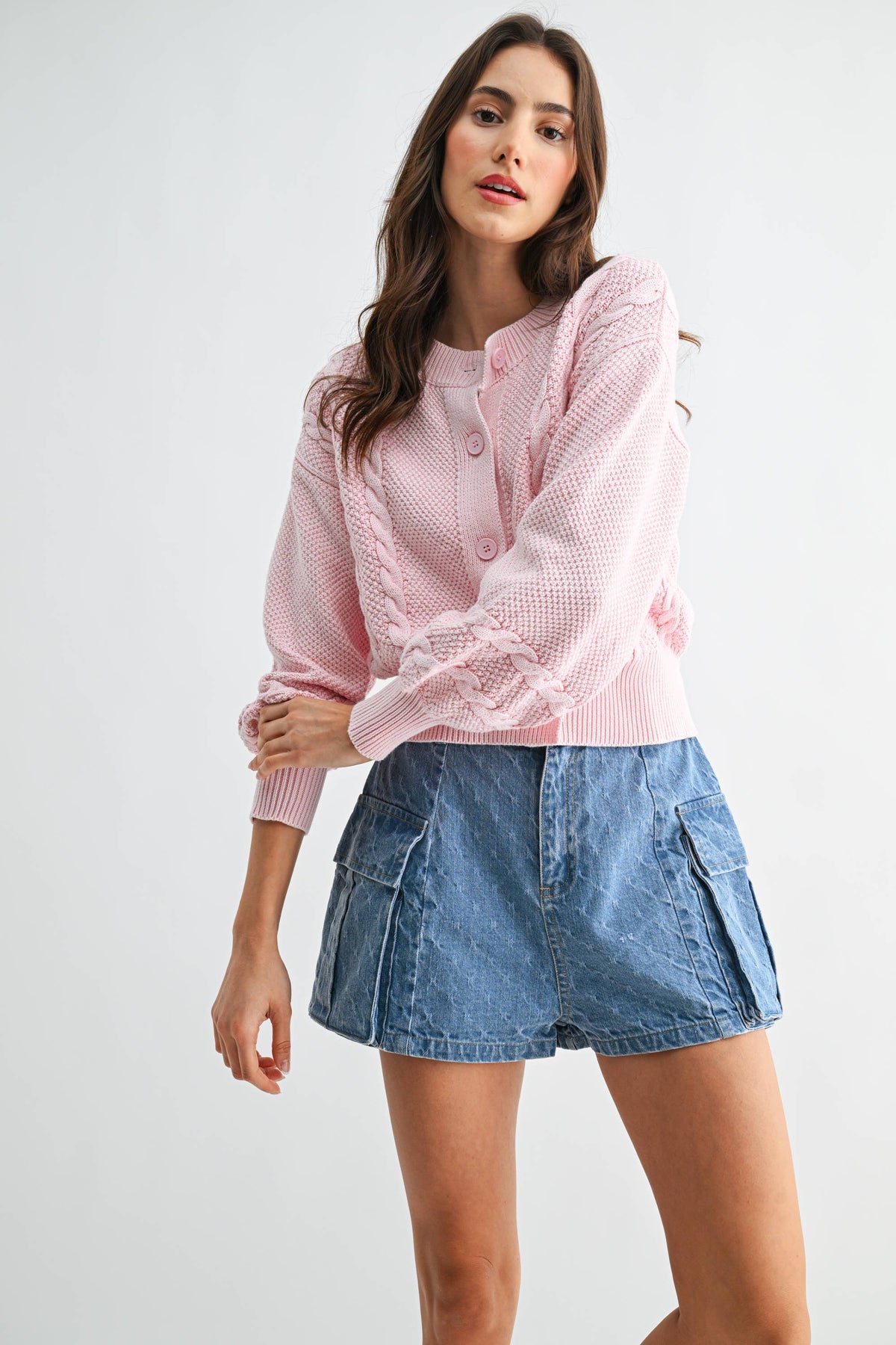 Cozy Vintage Wash Cable Knit Cardigan