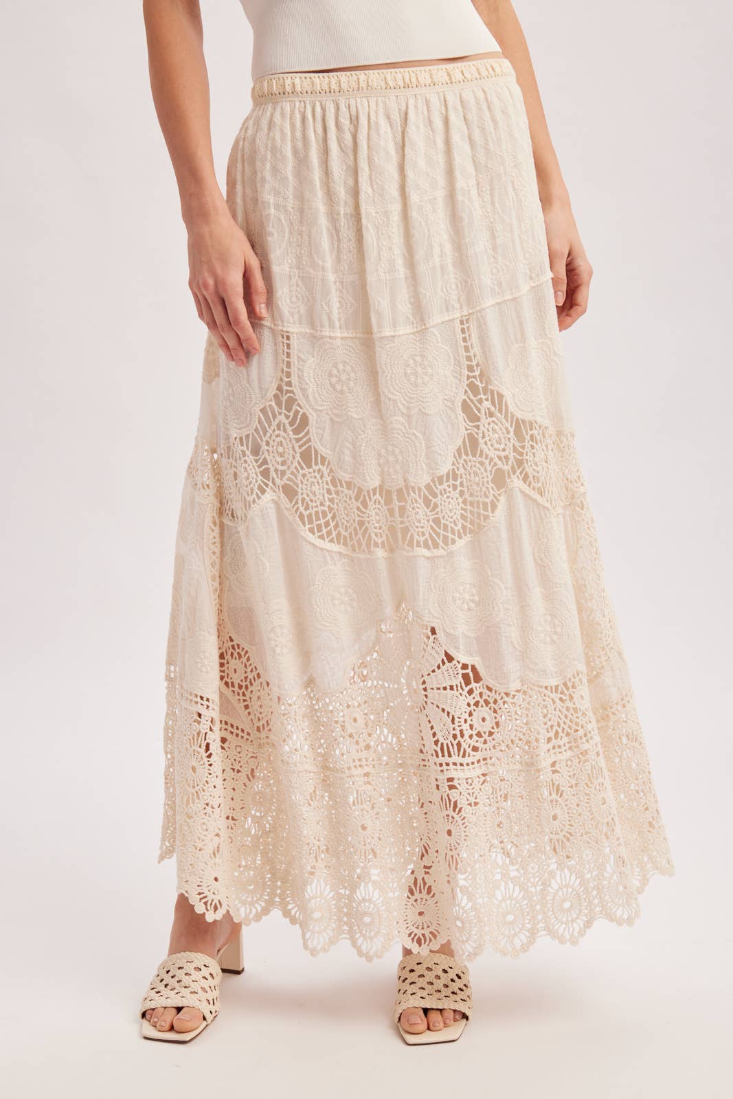 BOHO SHEER LACE MAXI SKIRT WITH LINING