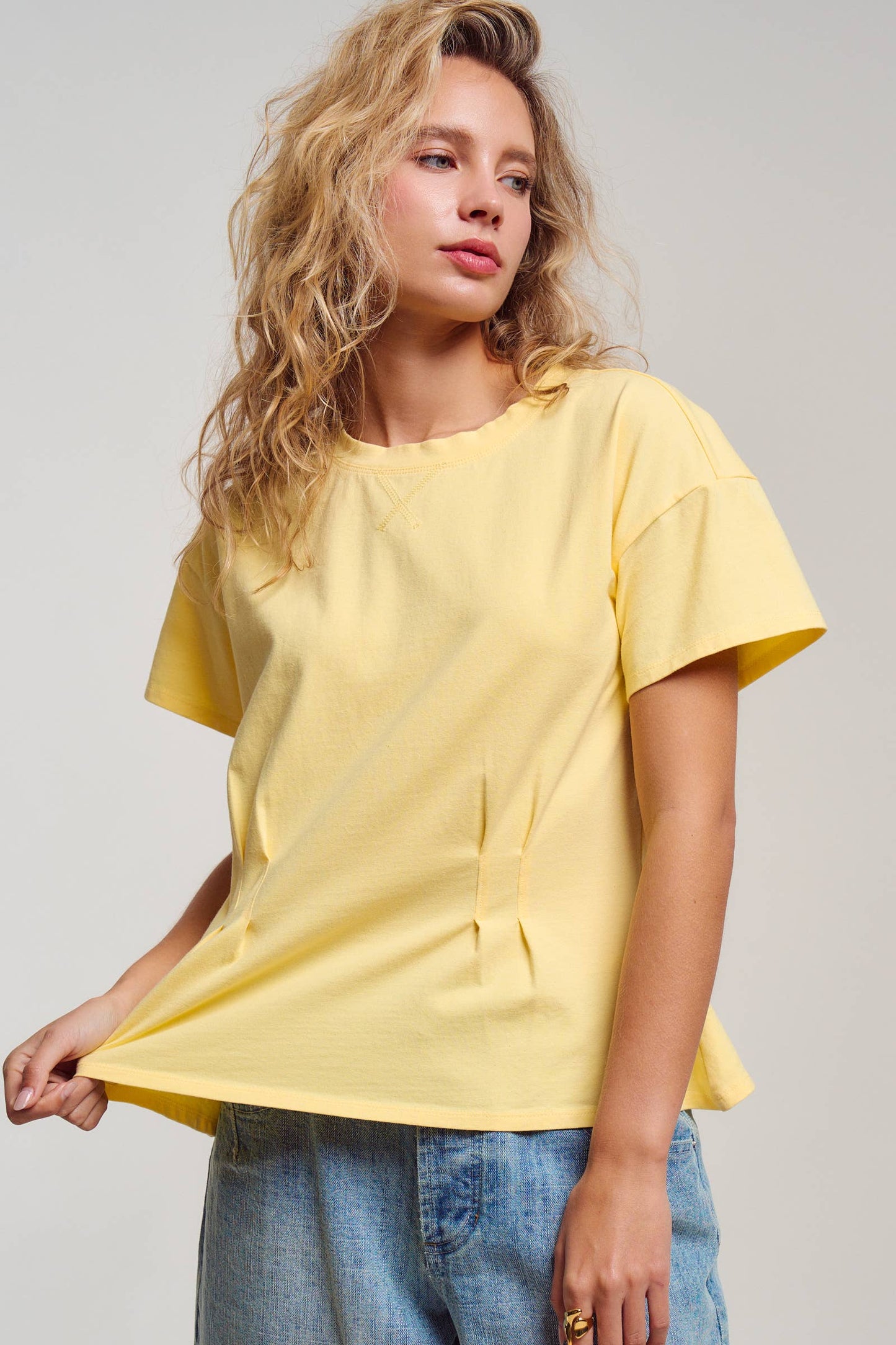 Pleated Waist Cotton Spandex Everyday Tee