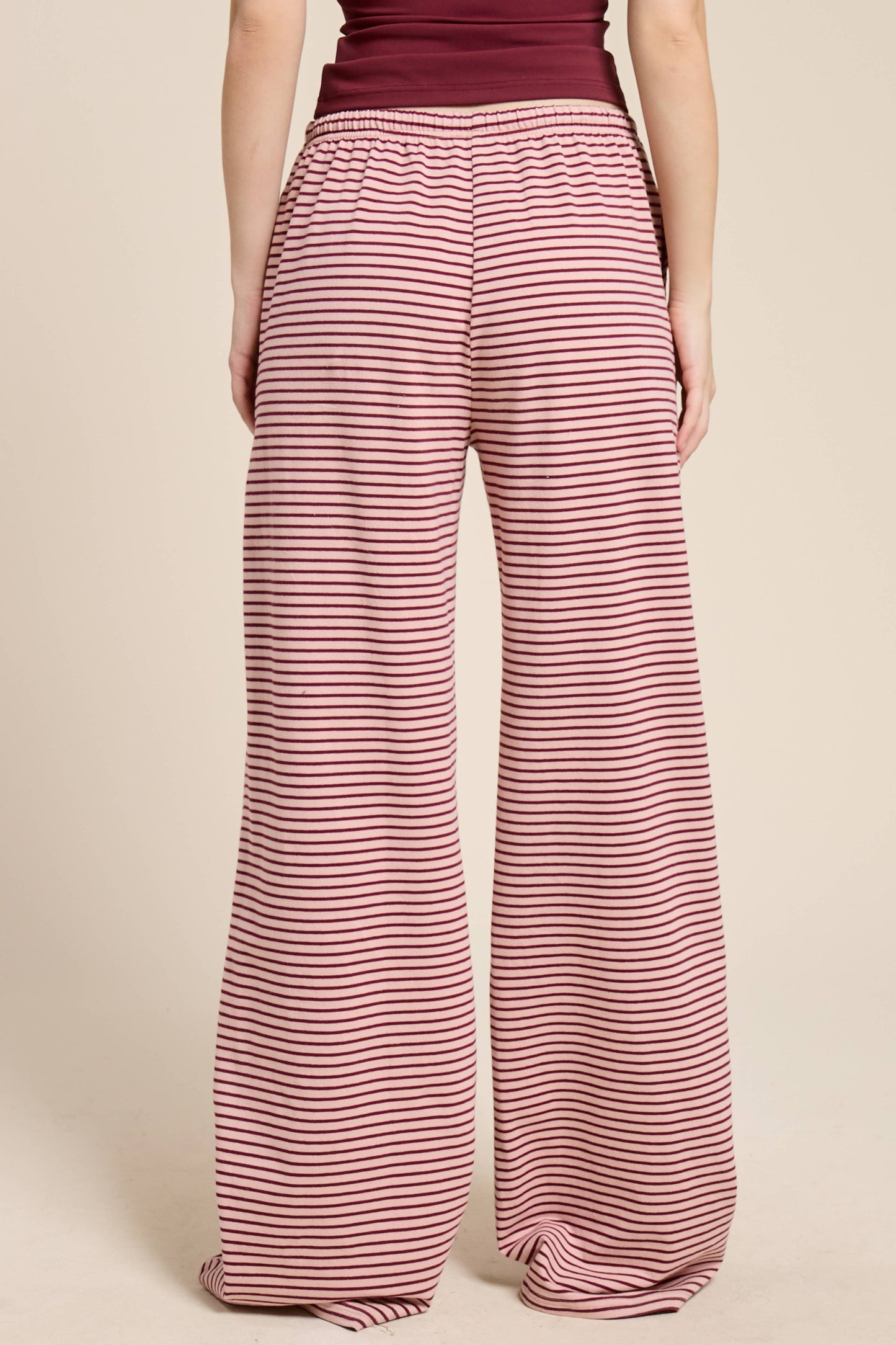 Striped Drawstring Wide Leg Pants