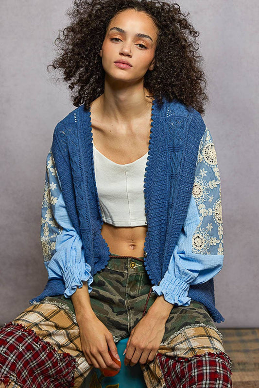 Blue Skies Crochet Sleeve Cardigan