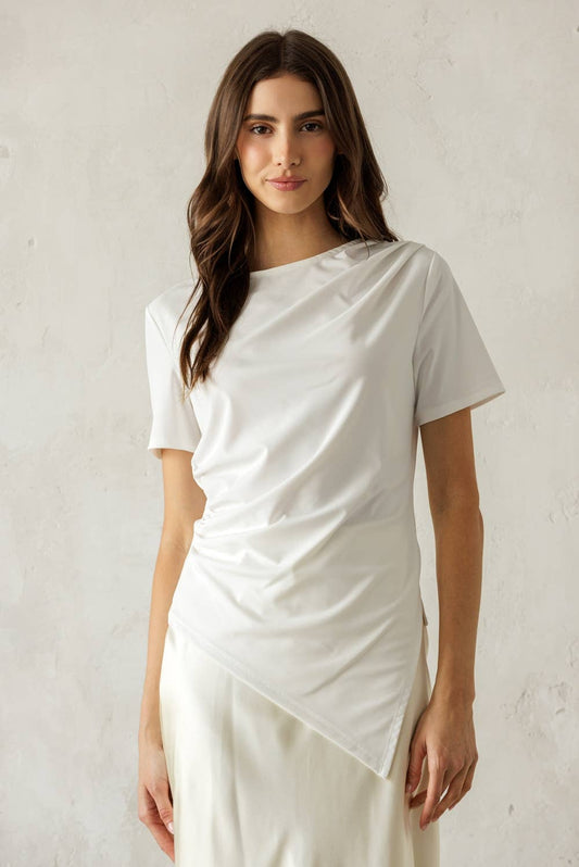 Asymmetrical Draped Short Sleeve Top