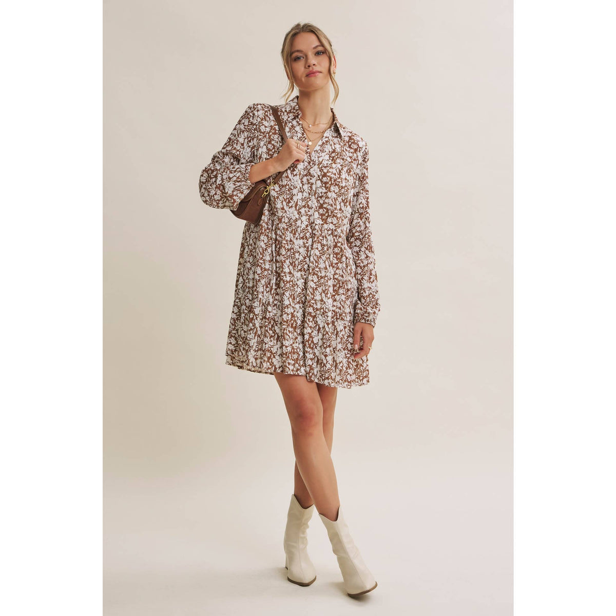 Soft Autumn Floral Button-Down Mini Shift Dress