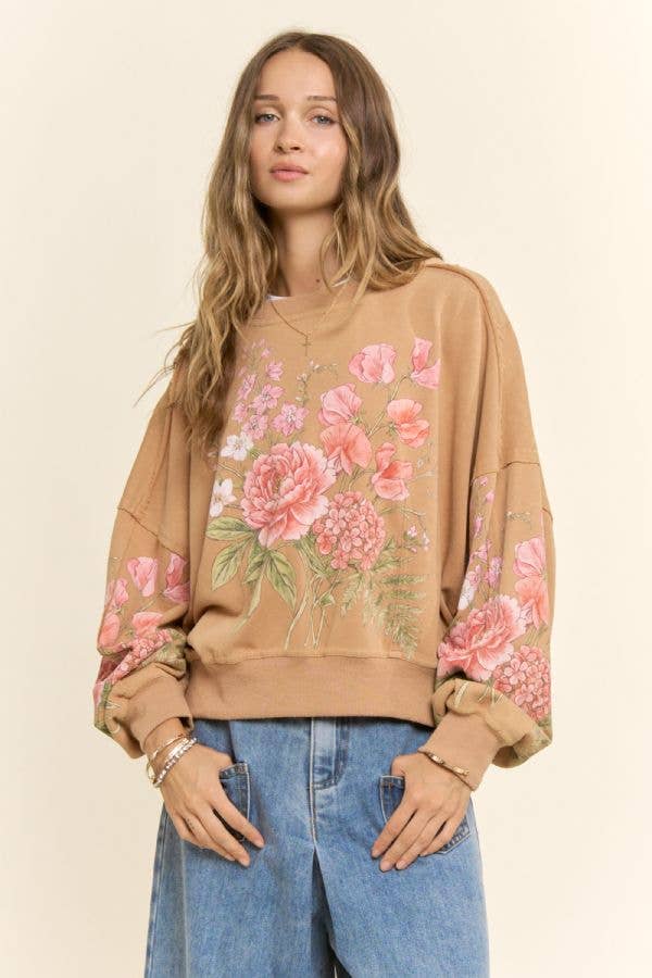 Vintage Botanical Floral Cropped Sweatshirt