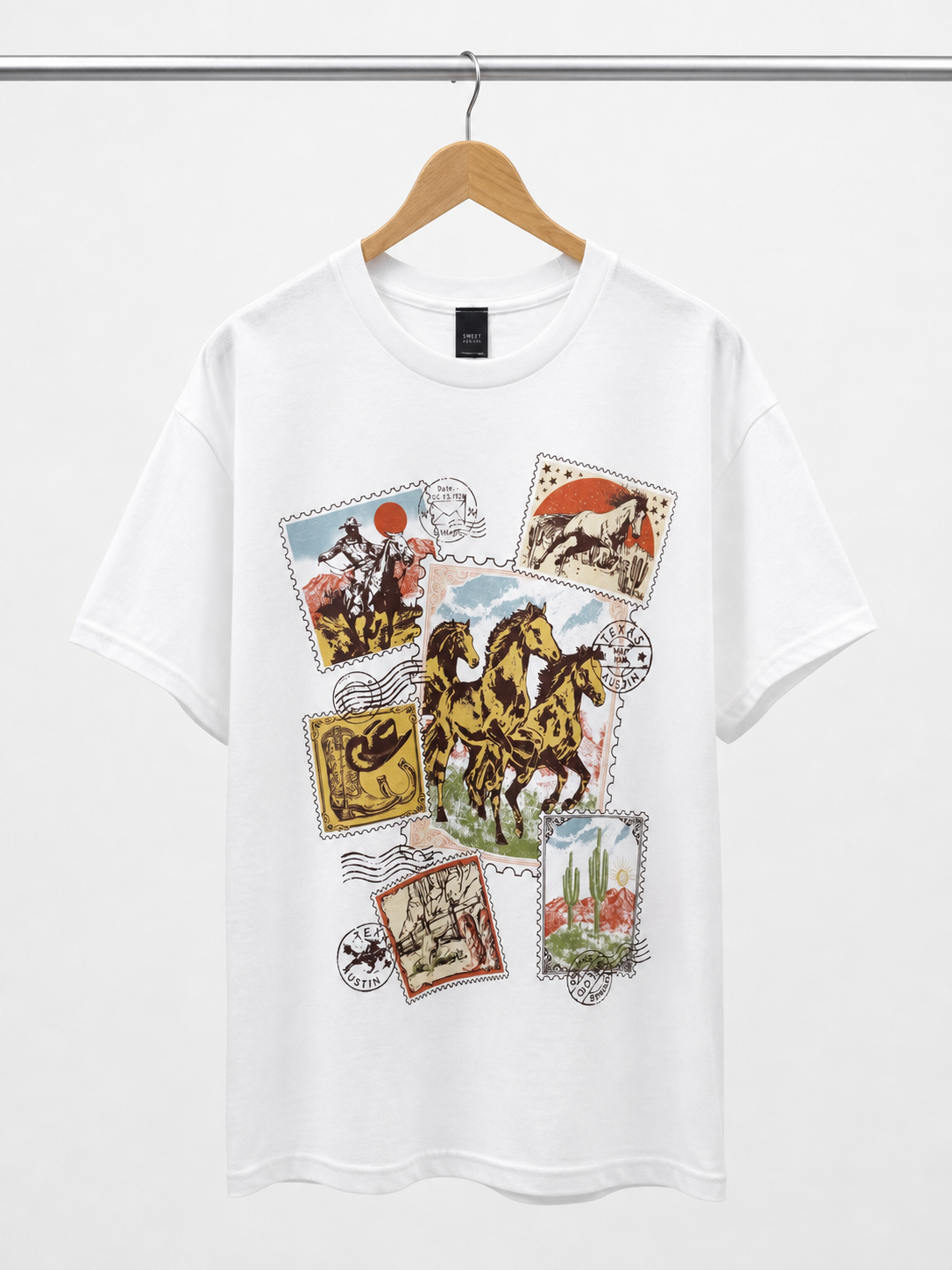 Vintage Western Postage Stamp Graphic T-Shirt
