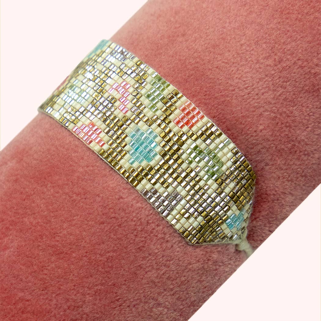 Beaded Bracelet Wide - Leopard, Gold