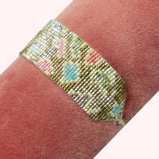 Beaded Bracelet Wide - Leopard, Gold