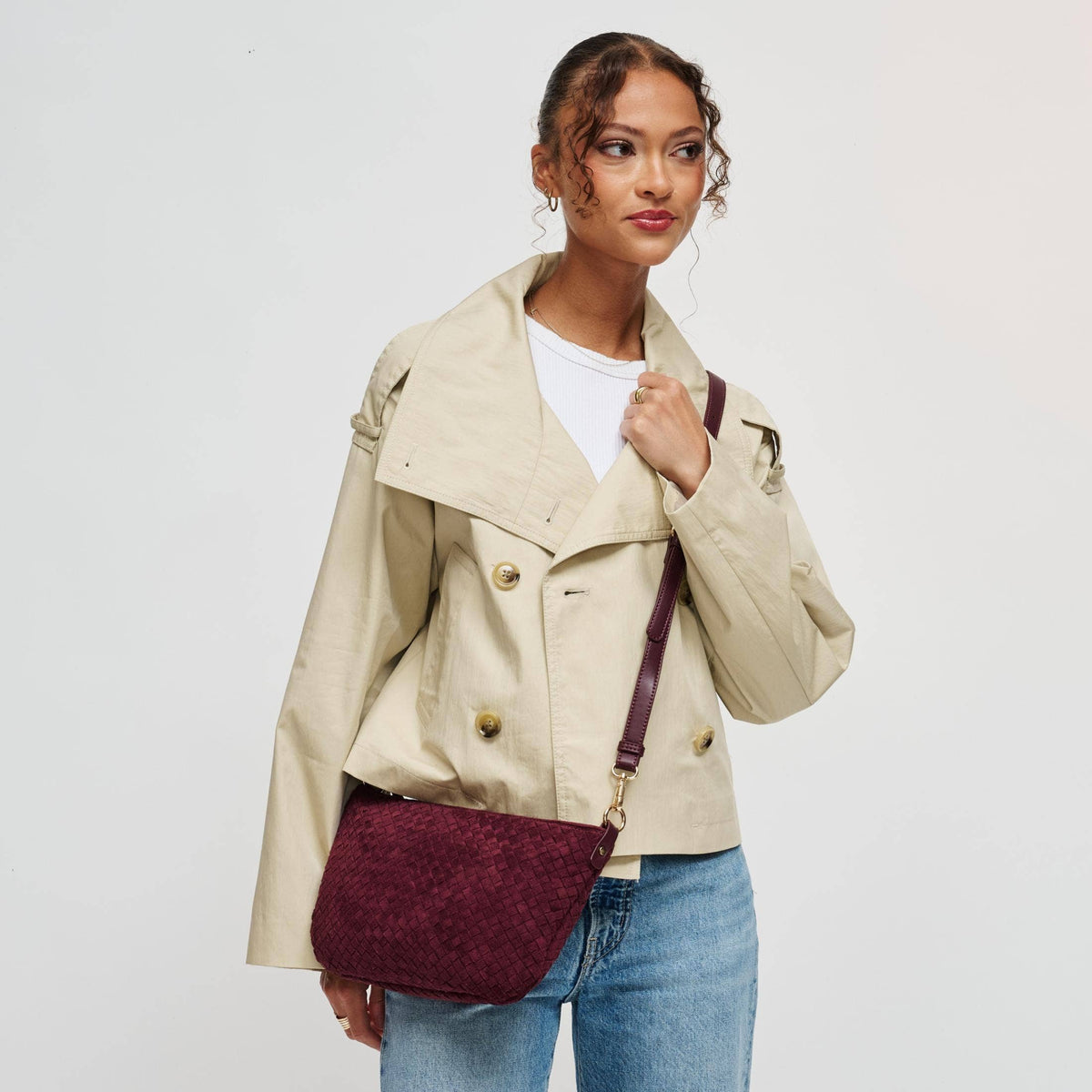Woven Faux Suede Hobo/Crossbody Bag