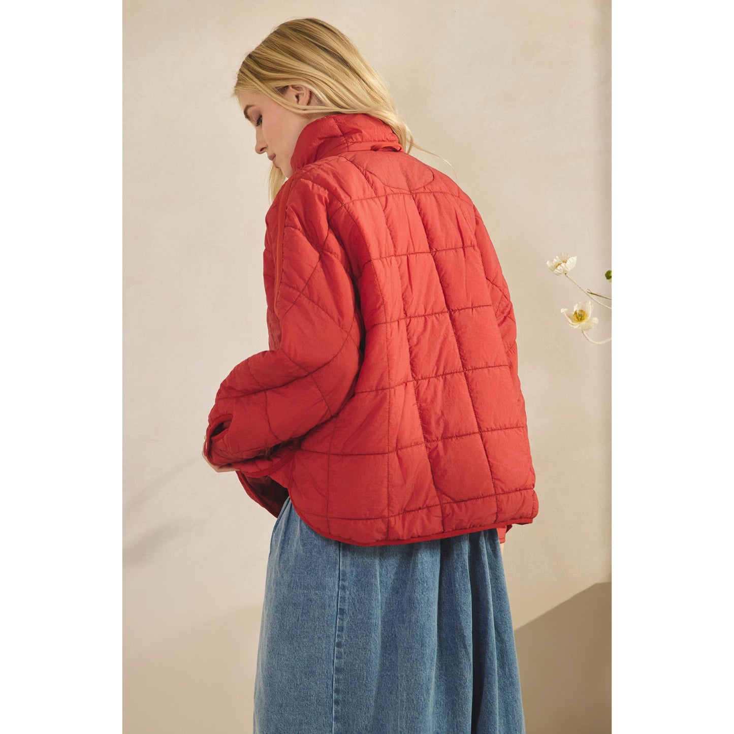 Oversized Packable Puffer Jacket – Brick Red
